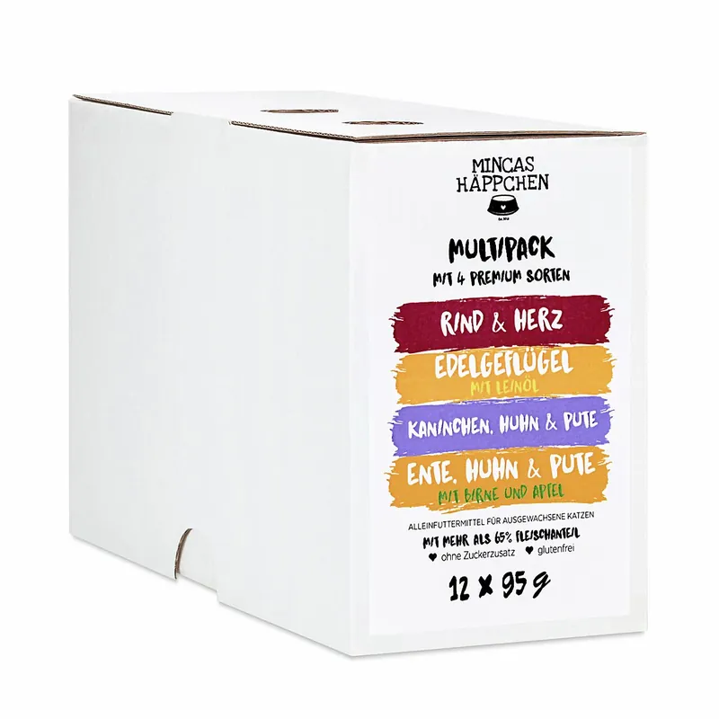 Direktkauf Sparpaket 2 x 12 x 95 g Mincas Häppchen Multipack Nr. 1 Katzen Nassfutter